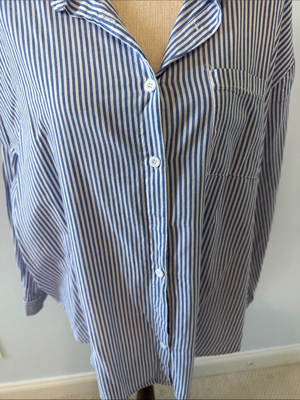 Blue & White Striped womens Button-Up Shirt - Picture 5 of 6